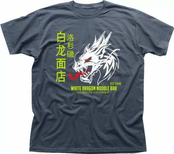 

White Dragon Noodle Bar Blade Runner 2049 Tyrell Corp charcoal t-shirt OZ9215, White;black