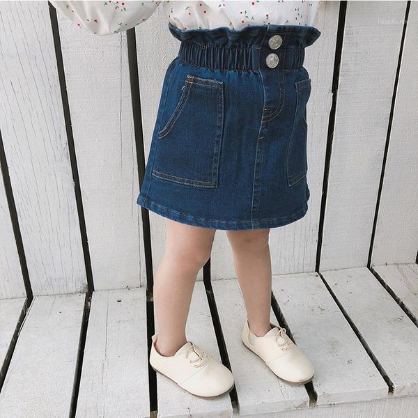 

skirts princess baby girls autumn spring jean high elastic waist pocket children clothing1, Blue