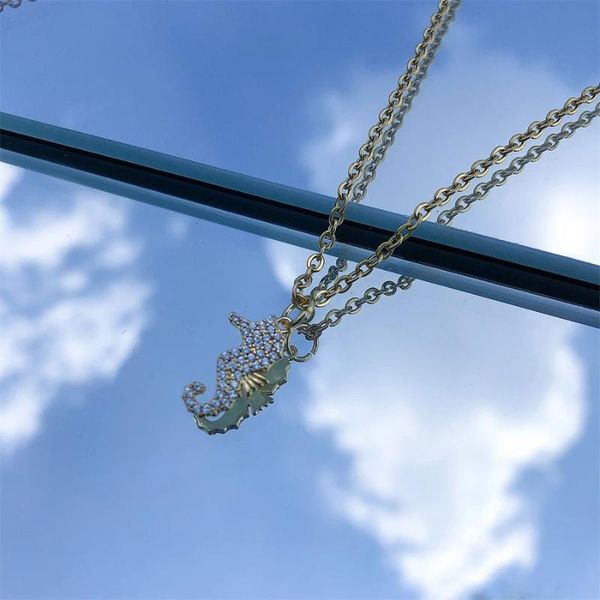 

pendant necklaces charm seahorse gold silver color necklace women cz filled plated ocean wind beach jewelry