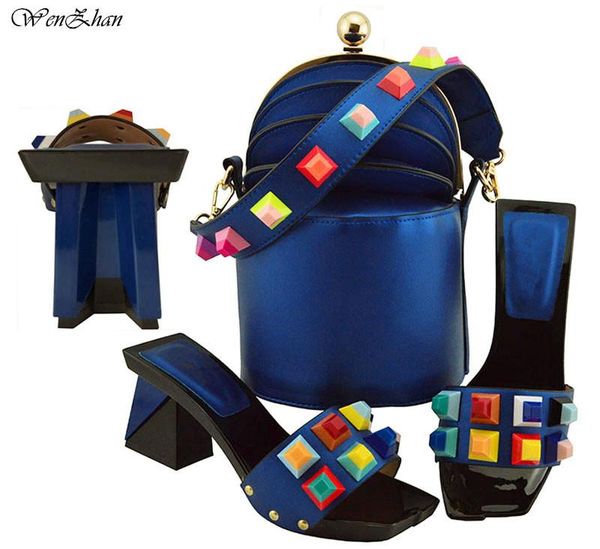 

arrival cute shoes and bag set italian elegant lady high heels matching for wedding royal blue b811-24 dress, Black