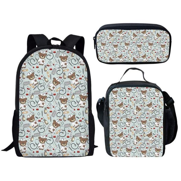 

cartoon bear printed children school bags kids girl backpack set student orthopedic schoolbag