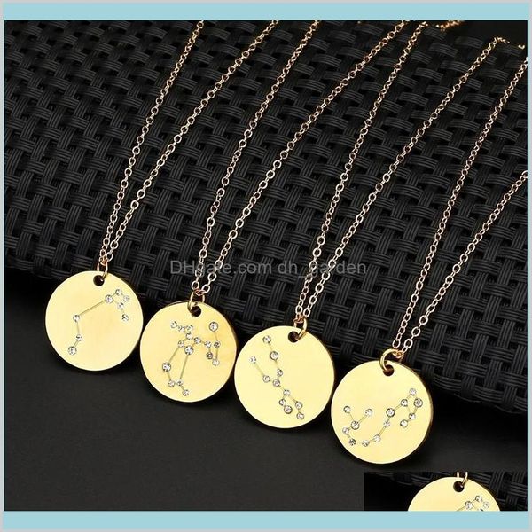 12 Constellation Gold Silver Virgo Libra Scorpio Sagitário Capricórnio Aquarius Zodiac Circle Circle Jóias KH2 Colares eokcn