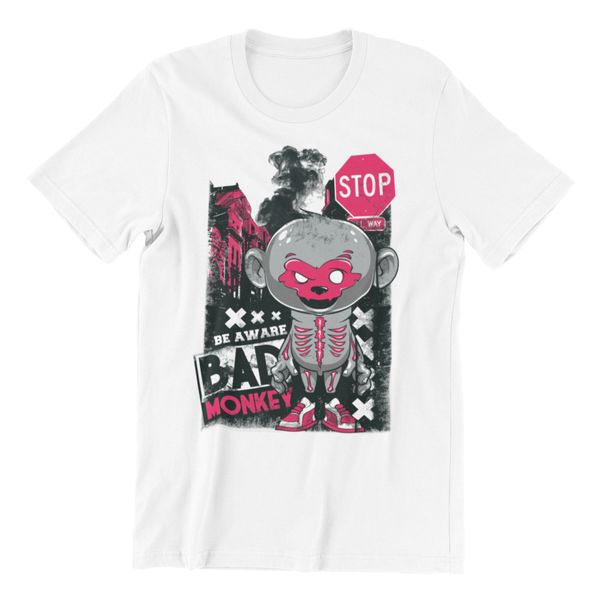 

Stop! Be Aware - Bad Monkey - White Men's Cotton T-shirt. Sizes S-XXL, White;black