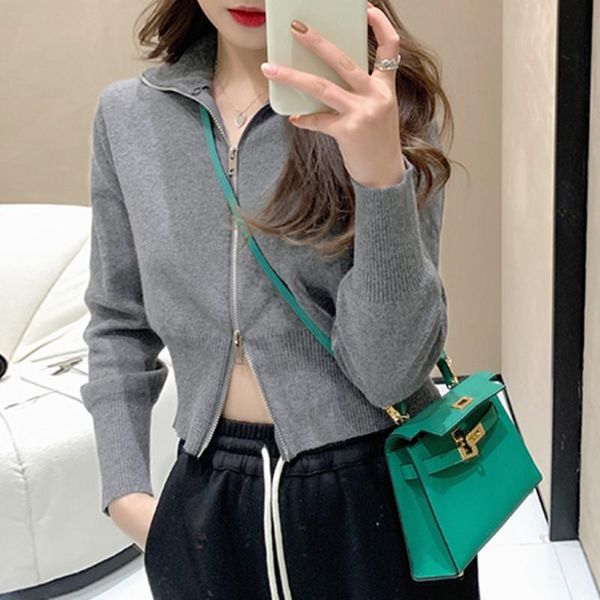 

women's knits & tees chic hooded zippers short knitted cardigans women spring warm long sleeve casual open stitch sweaters femme 2021, White