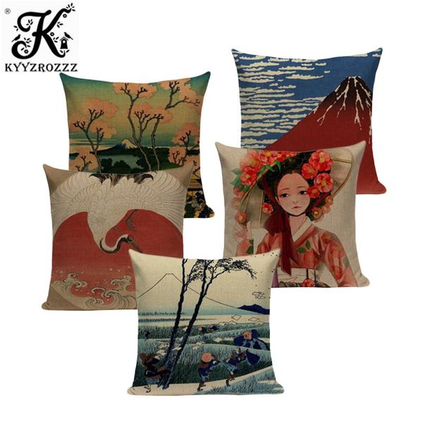 

fashion cotton linen village style ukiyo series luxury decor pillow case 45x45cm square headboard 1 side printing cushion cover cushion/deco