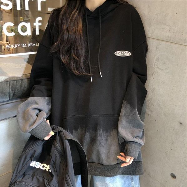 

women's hoodies & sweatshirts harajuku clothing oversize patchwork pockets hooded long sleeve pullover and bf loose casual, Black