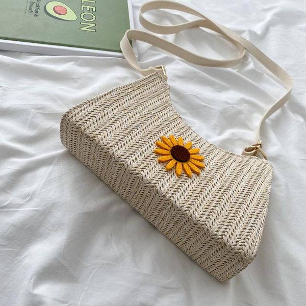 

duffel bags straw bag female 2021 summer trendy japanese simple fresh flower woven western style one-shoulder messenger