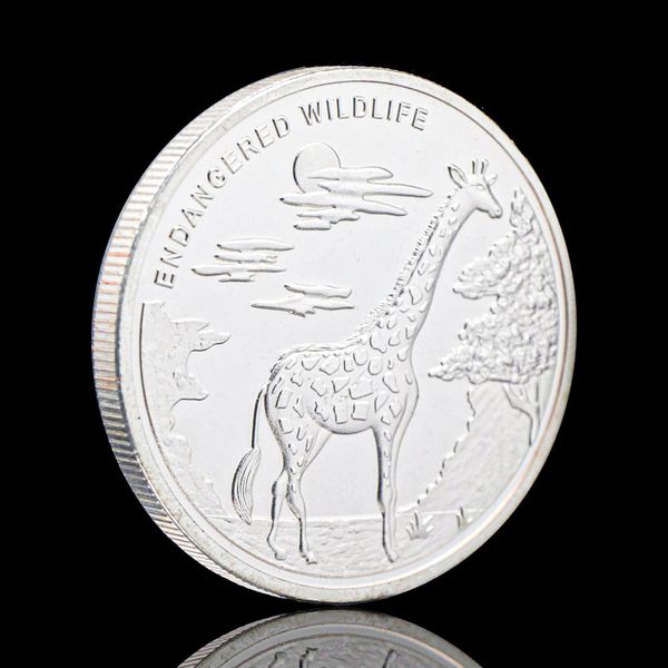 

50pcs non magnetic silver plated endangered wildlife giraffe african congo franc animal souvenirs coin medal collectible coins gift