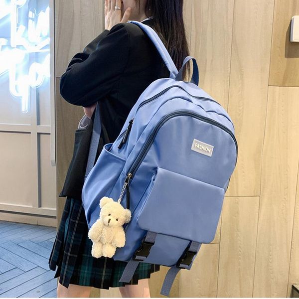 

fashion school bags teenager girls backpack women nylon blue schoolbag 2021