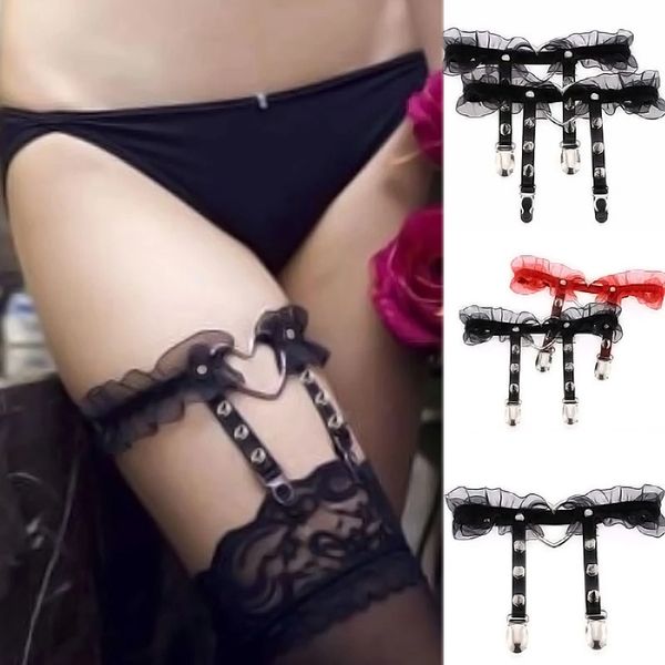 

fashion accessories women girl gorgeous punk gothic heart-shape ring spikes elastic lace garter belt retro suspender flower harness, Silver