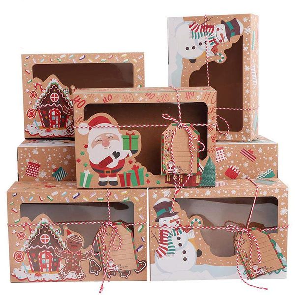 

12pcs/pack christmas cookie boxes bakery gift european style kraft paper box large candy wrap