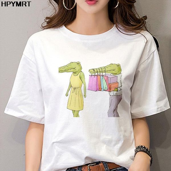 

white and women fashion funny mens humanoid crocodile print female summer short sleeve femme clothes, White;black