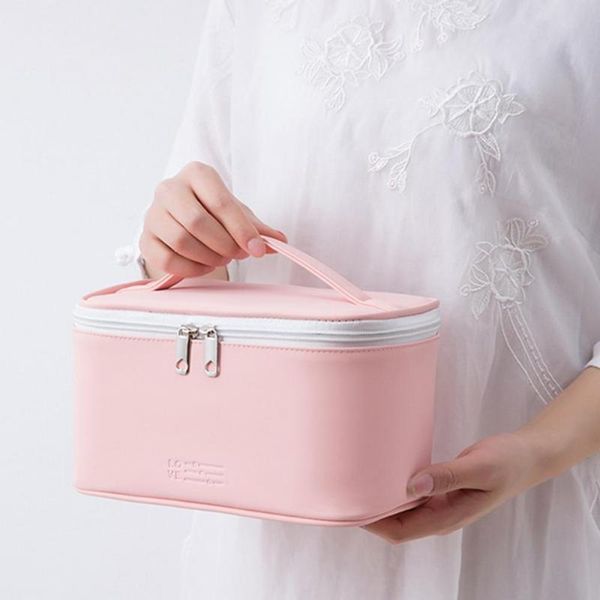 

storage bags wholesale makeup bag with handle portable faux leather travel multi-purpose outing
