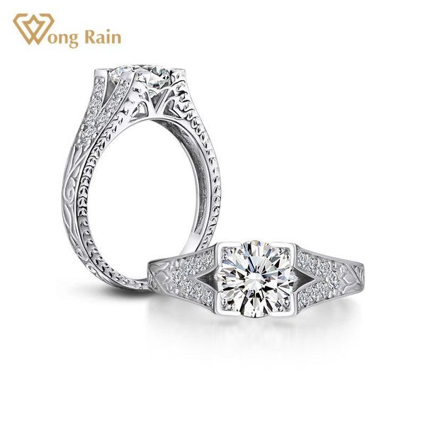 

cluster rings wong rain luxury 100% 925 sterling silver greated moissanite diamonds gemstone wedding engagement fine jewelry, Golden;silver
