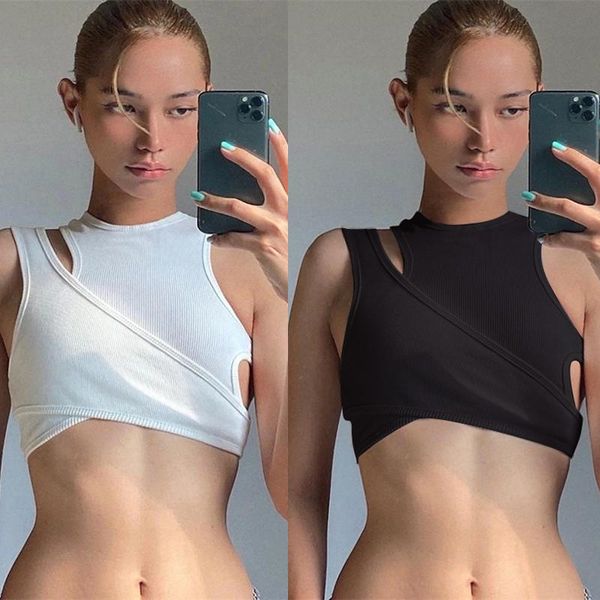 

yoga outfit women sleeveless short hollow out off shoulder running fitness vest casual summer female crop