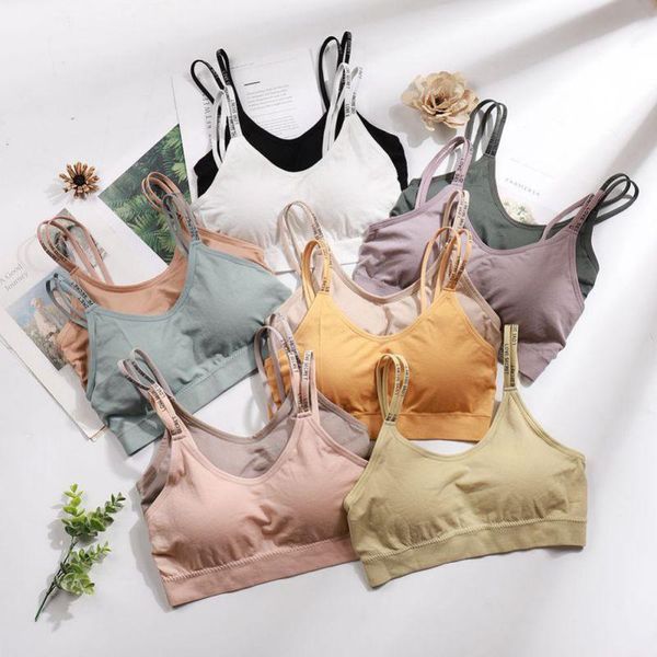 

bras printed letters beautiful back women's seamless strap solid color simple no trace underwear, Red;black
