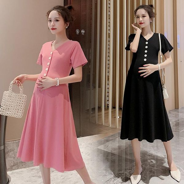 

summer casual cotton maternity nursing dress a line slim loose clothes for pregnant women pregnancy drop dresses, White