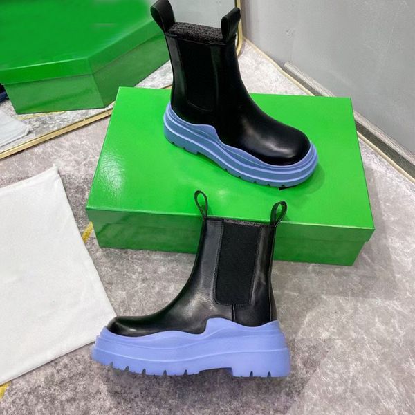 

autumn winter womens boots soft cowhide elastic belt designer ankle boot 100% leather lady platform shoe fashion thick soled women shoes, Black