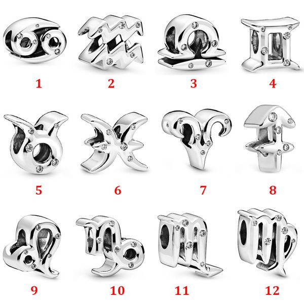 Genuine 925 Sterling Silver Fit Pandora Bracciale Charms Dodici Mesi Collezione Zodiaco Sagittario Charms Perline Love Heart Blue Crysta Charm Per Charms Perline Fai Da Te