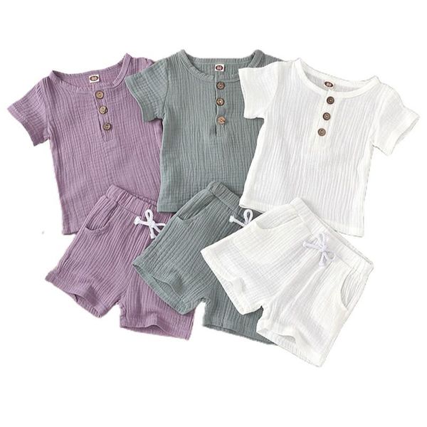 

toddler baby boy girls clothing born infant solid o-neck t-shirts+shorts children kid casual tracksuits outfits sets, White