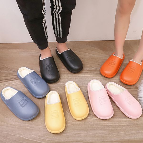 

women winter warm waterproof non-slip home slippers indoor cotton non-slips ladies soft slippers memory foam couples shoes, Black