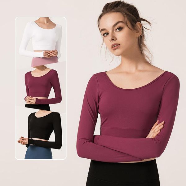 

yoga outfits high elastic long sleeve crop bustier t-shirt bra, White;red