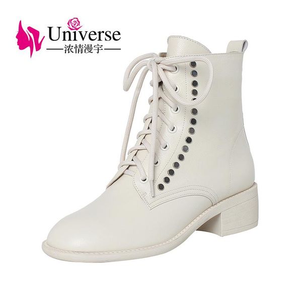 

boots universe k208 handmade quality med heels ankle high women shoes, Black