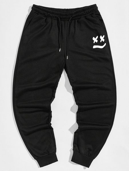 

romwe guys graphic drawstring sweatpants 45ow#, Black