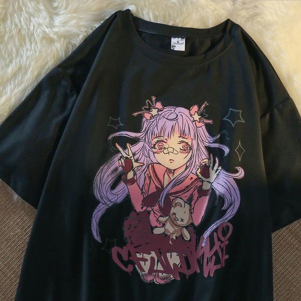 

women's t-shirt y2k anime women casual loose harajuku fun ulzzang summer streetwear cartoon ins clothing, White