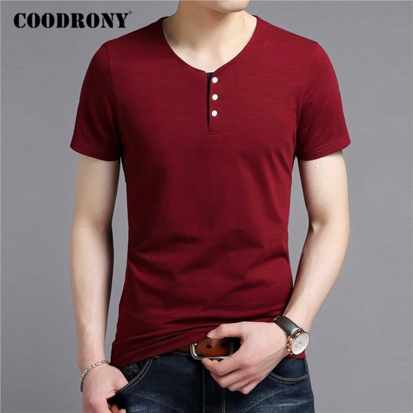

coodrony short sleeve t shirt men summer streetwear casual cotton tee shirt homme fashion button henry collar t-shirt men c5091s y0322, White;black