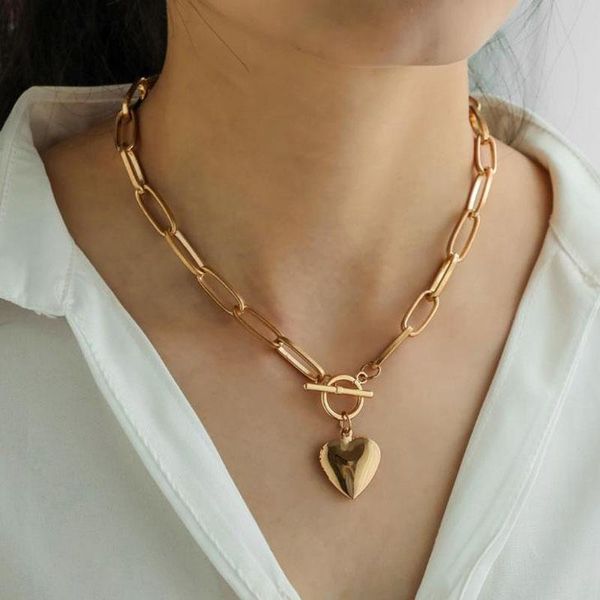 

pendant necklaces 2021 gold chunky choker collar women thick chains big heart necklace neck collier femme jewelry party gifts, Silver