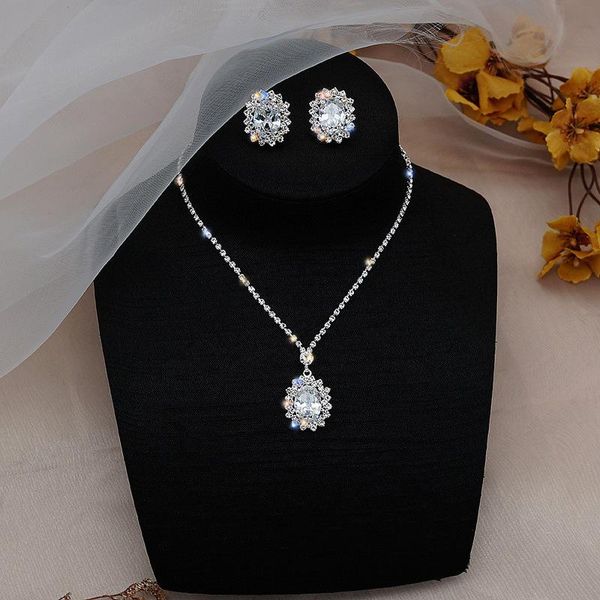 

earrings & necklace 3a zircon neckle earring set ultra shining luxury bride wedding jewelry exquisite 2-piece dress accessories, Silver