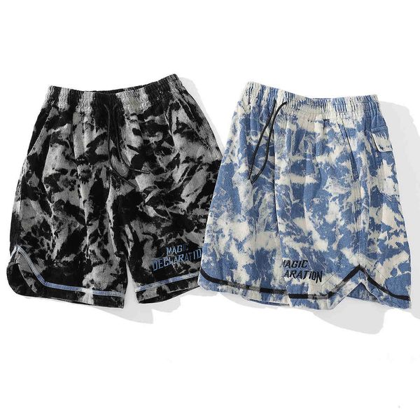 

men's shorts short corduroy tie dye harajuku hip hop streetwear men casual jogger short pocket embroidered letters cotton sweatpant bdp, White;black