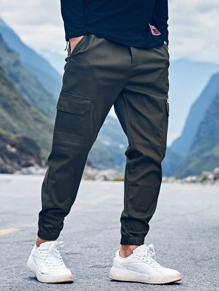 

men pocket side cargo pants 70gb#, Black