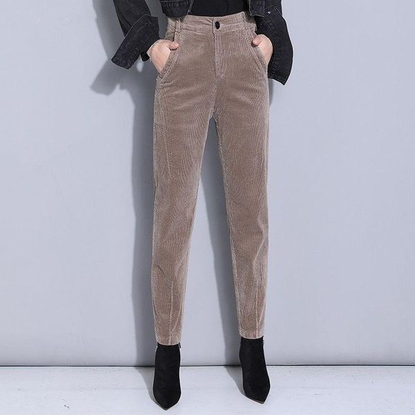 

women's pants & capris 2021 women autumn winter solid color warm corduroy female high waist harem ladies casual pockets trousers m760, Black;white