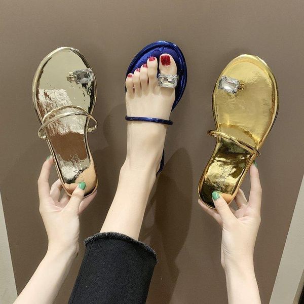 

slippers female summer soft bottom rivets non-slip fashion wild flat rhinestone sleeve toe wear sandals, Black