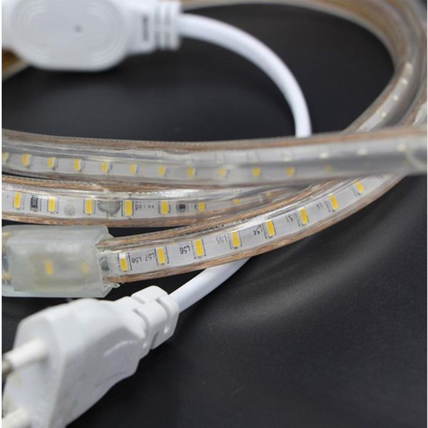 

strips smd 3014 led strip flexible light 120leds ac 220v 110v 240v waterproof ribbon tape lamp + eu us uk power plug warm white
