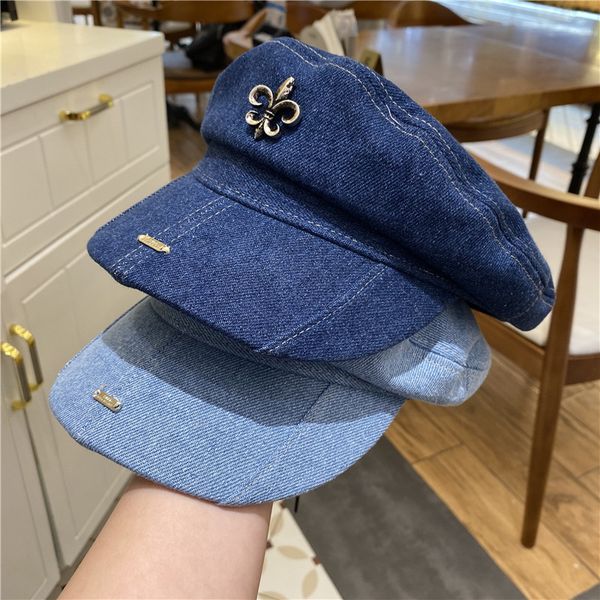 

luxury designers 21ss summer new cowboy beret british flat navy tidal newspaper children's hat c/hrome/hearts, Blue;gray