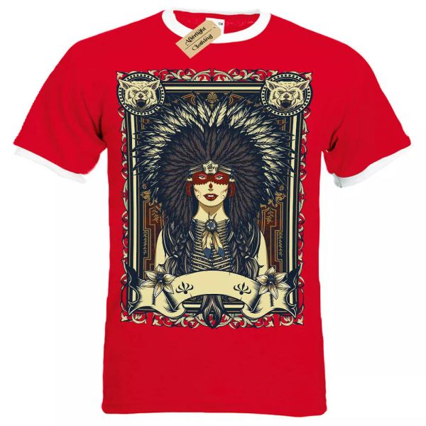 

tribal mujer camiseta indio americano hombre ringer, White;black