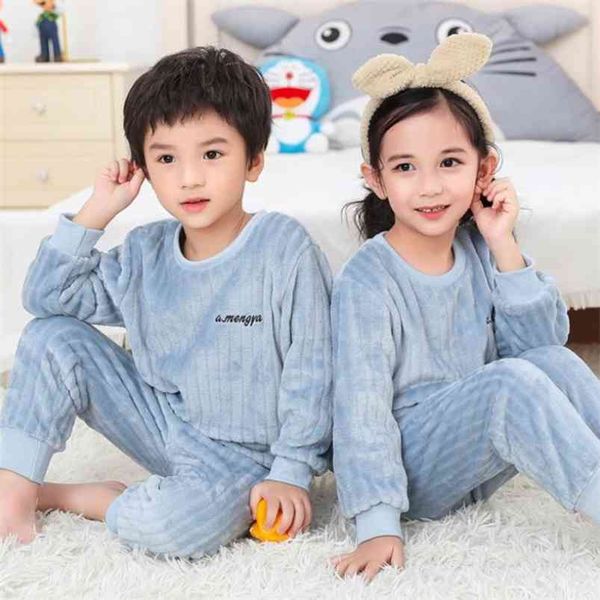 

winter kids pajamas sets warm pyjamas for boys thicken girls sleepwear flannel fleece baby thermal homewear set 3-10y 210915, Blue;red