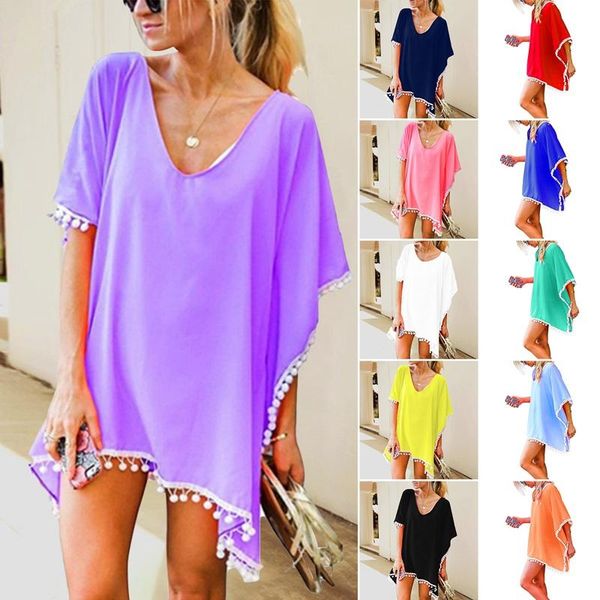 

women's swimwear ladies summer casual print beach skirt tie-dye mini bat sleeve color dress plus size bikini, White;black