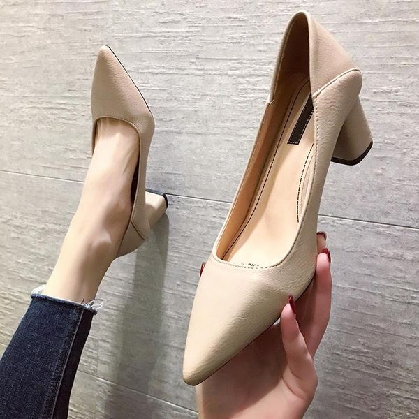 

dress shoes spring summer high heels women pumps pointed toe fashion office ladies square heel 6.5cm yx2179, Black
