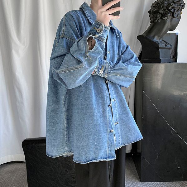 

jackets cotton men's fashion casual retro blue black denim jackets mens streetwear korean loose hip-hop bomber jacket men, Black;brown