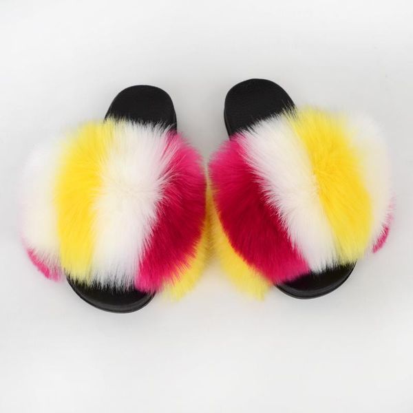 

slides faux fur women summer fluffy female flip flops outdoor ladies furry shoes spring plush slippers woman, Black