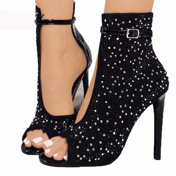 

sandals 2021 ankle buckle summer party ladies open toe high heels, Black