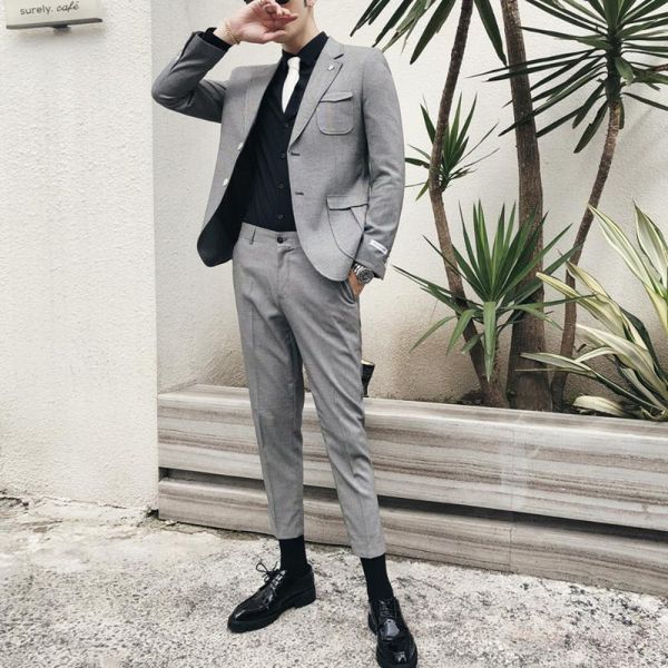 

men's suits & blazers 2021 spring suit for men terno masculino slim simple solid color professional formal wear british gentleman two p, White;black