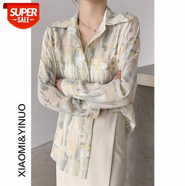 

[ou fan] 7836 shirt, hong kong-style printing temperament long-sleeved female design niche #jg7y, Black;gray