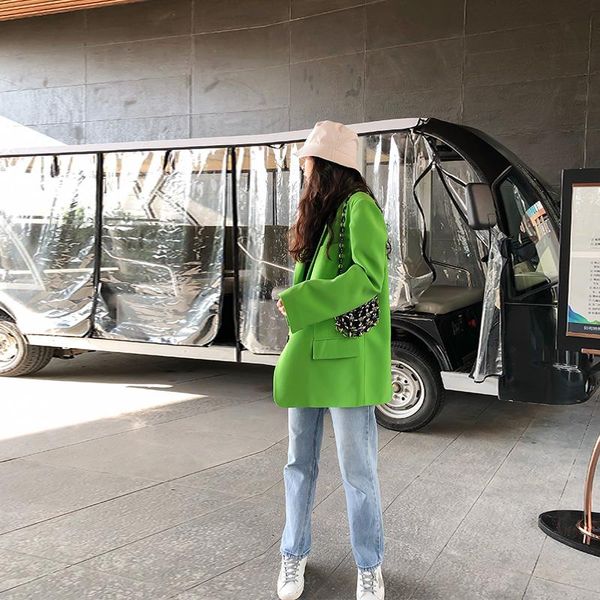 

women's suits & blazers [ewq] autumn 2021 notched high-quality single-breasted green full loose suit fashion big pocket coat qv1710, White;black
