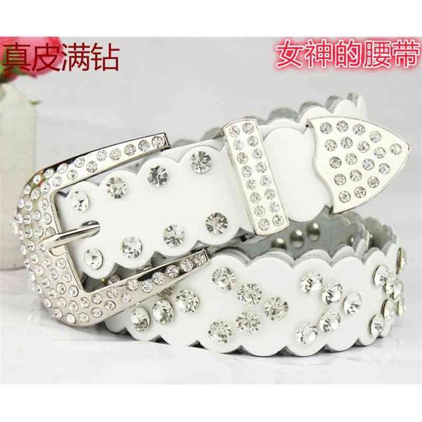 

2021 low price wholesale women's versatile leather belt with diamond, Black;brown
