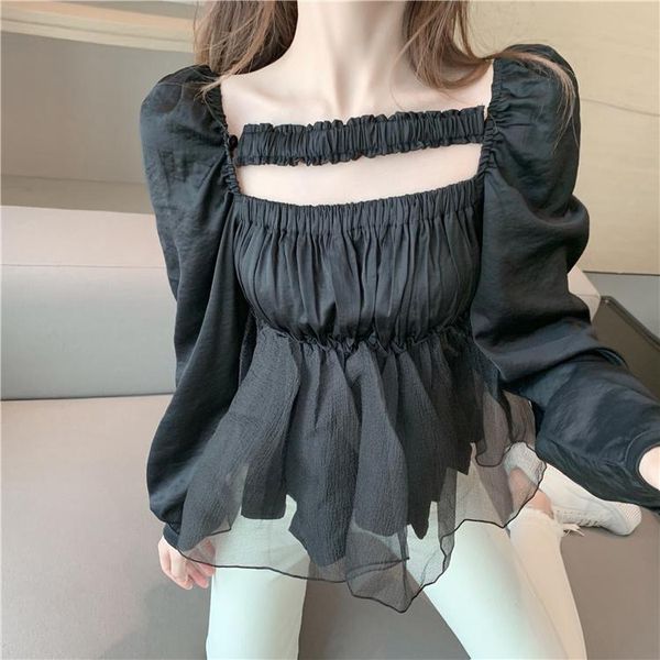 

women's blouses & shirts kawaii blusas mujer de moda long sleeve hollow out women short and sweet style spring autumn vetement femme, White